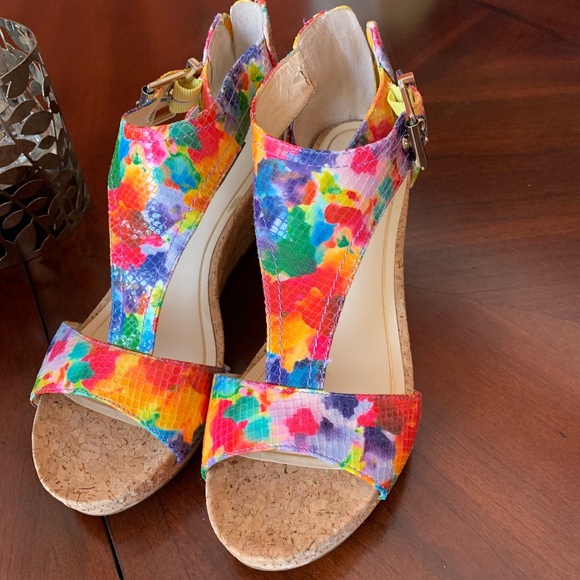 Colorful Cork Wedge Sandals - Picture 1 of 4